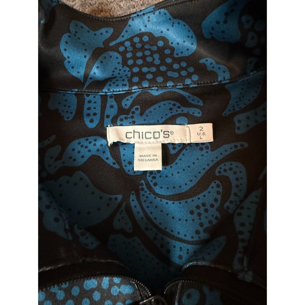 Chico’s Size 2 Blue Black Floral Zip Front Jacket